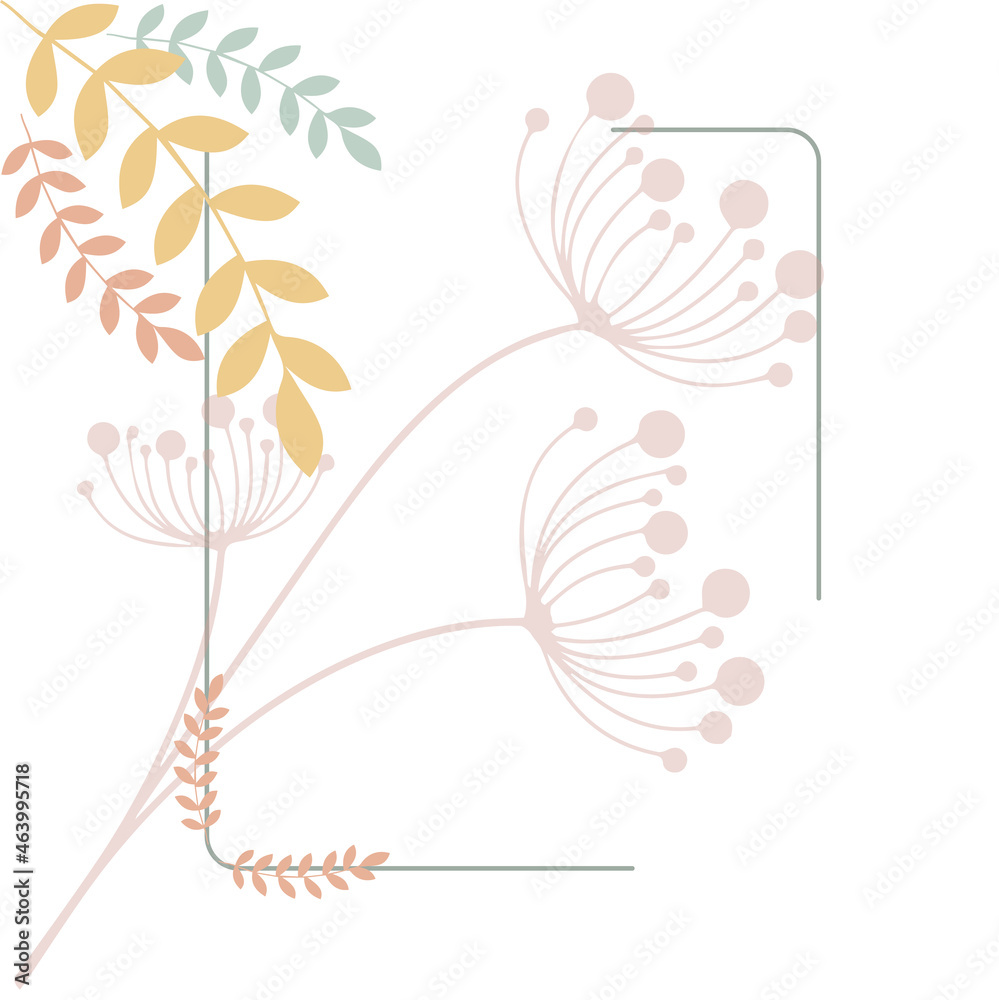 Background, frame with flowers, flat illustration, vector, gentle color gamma