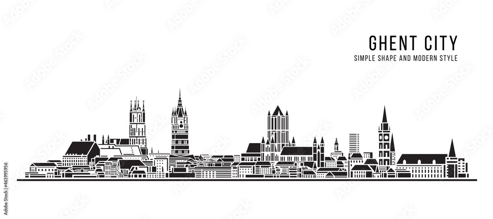 Cityscape Building Abstract Simple shape and modern style art Vector design - Ghent city