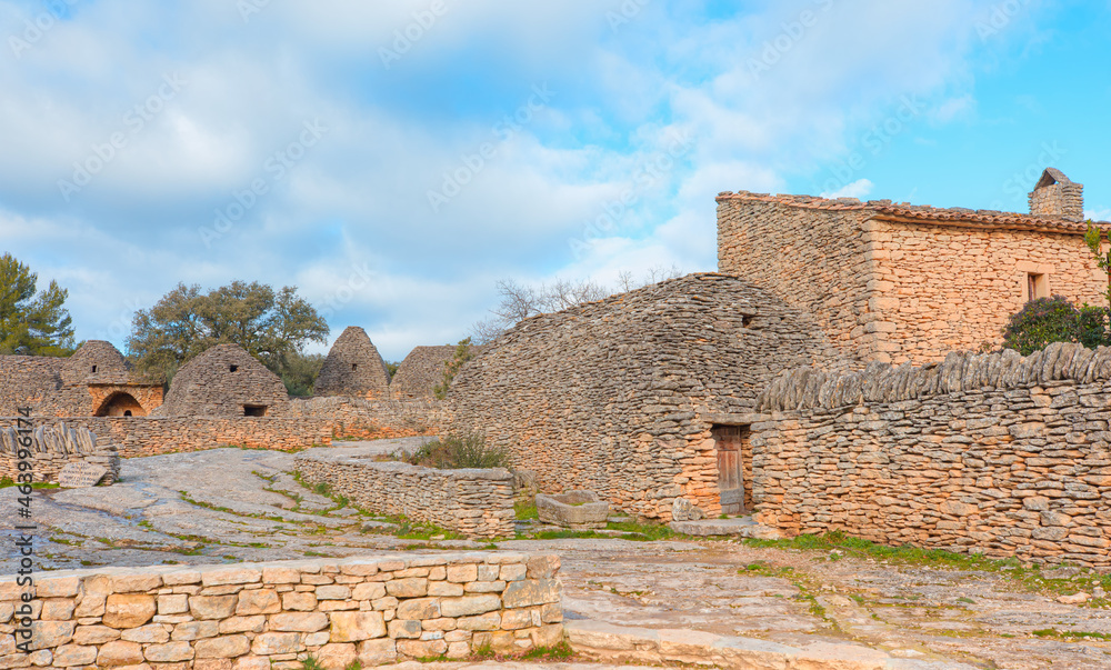 Stone huts in the Bories Village near Gordes, Vaucluse, Southern France Stone huts in the Bories Village near Gordes, Vaucluse, Southern France