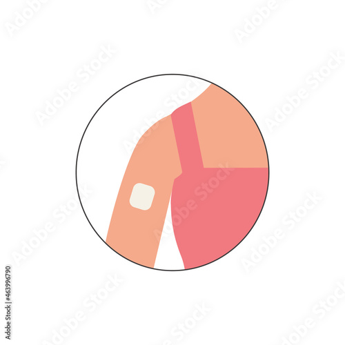 Contraception method. Vector flat female arm with contraceptive patch. Birth control for women and pregnancy prevention. Illustration.