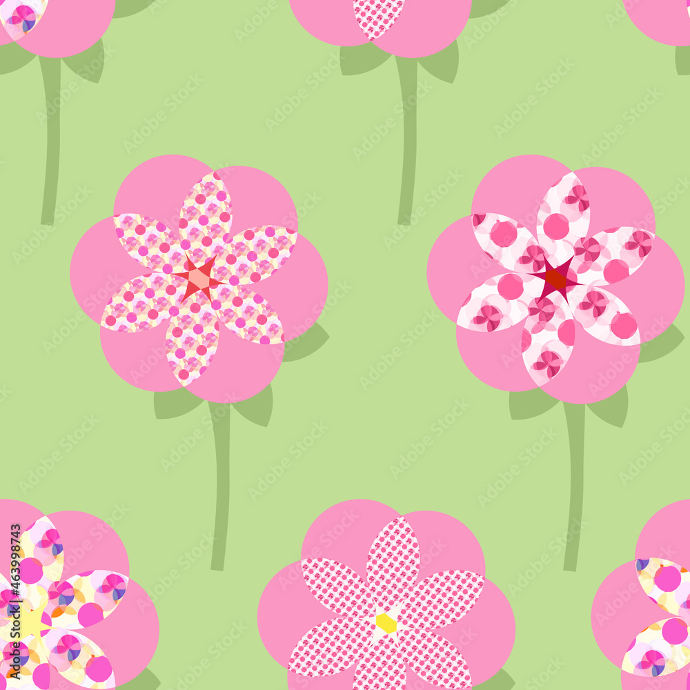 Fantasy flowers on green background