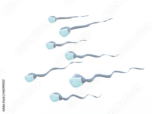 Male sperm cells with surgeon mask on white background