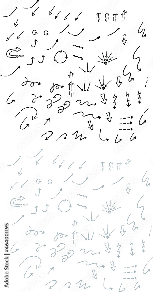 Doodle direction arrows gray and black color.
