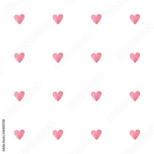 Pink watercolor hearts on white background. Valentine day seamless pattern. Cute love illustration