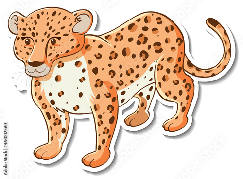 Sticker design with cute leopard isolated