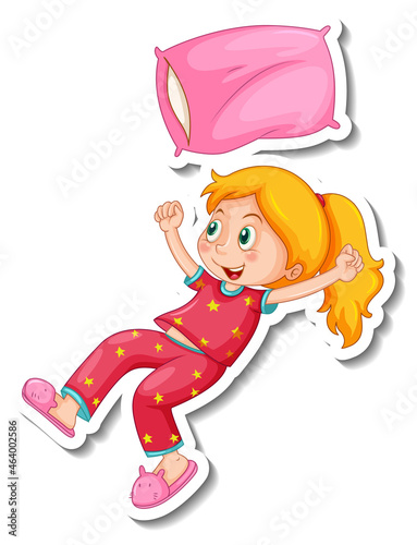 Sticker template with a girl wearing pajamas isolated