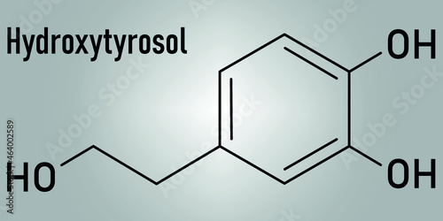 Hydroxytyrosol olive oil antioxidant molecule. Skeletal formula. photo