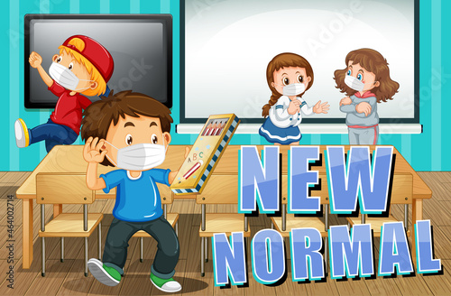 New normal life with students wearing face mask in the classroom