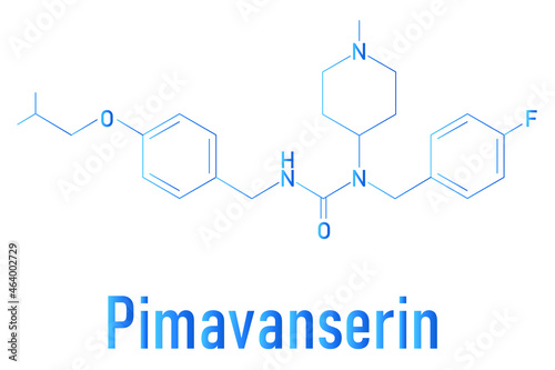 Pimavanserin atypical antipsychotic drug molecule. Skeletal formula.