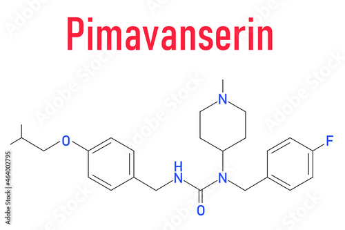 Pimavanserin atypical antipsychotic drug molecule. Skeletal formula.