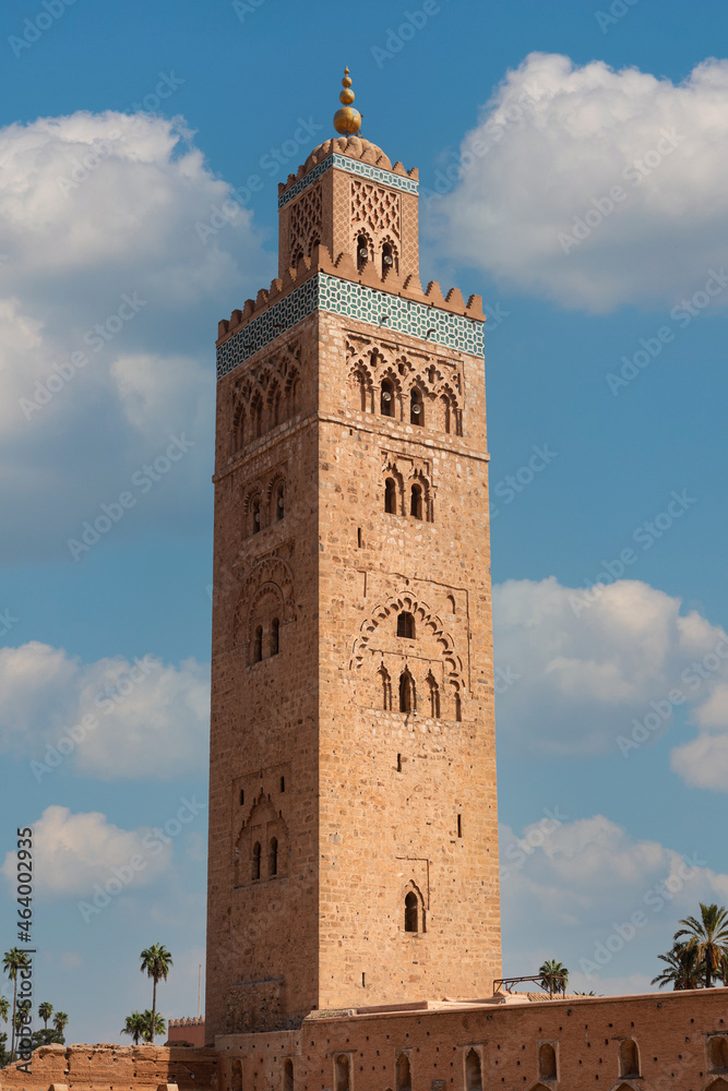 View of Koutoubia mosque against the sky in the middle of the day - Marrakech, Morocco