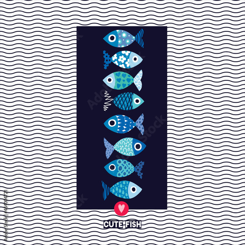 Cute fish card. Sea illustration.