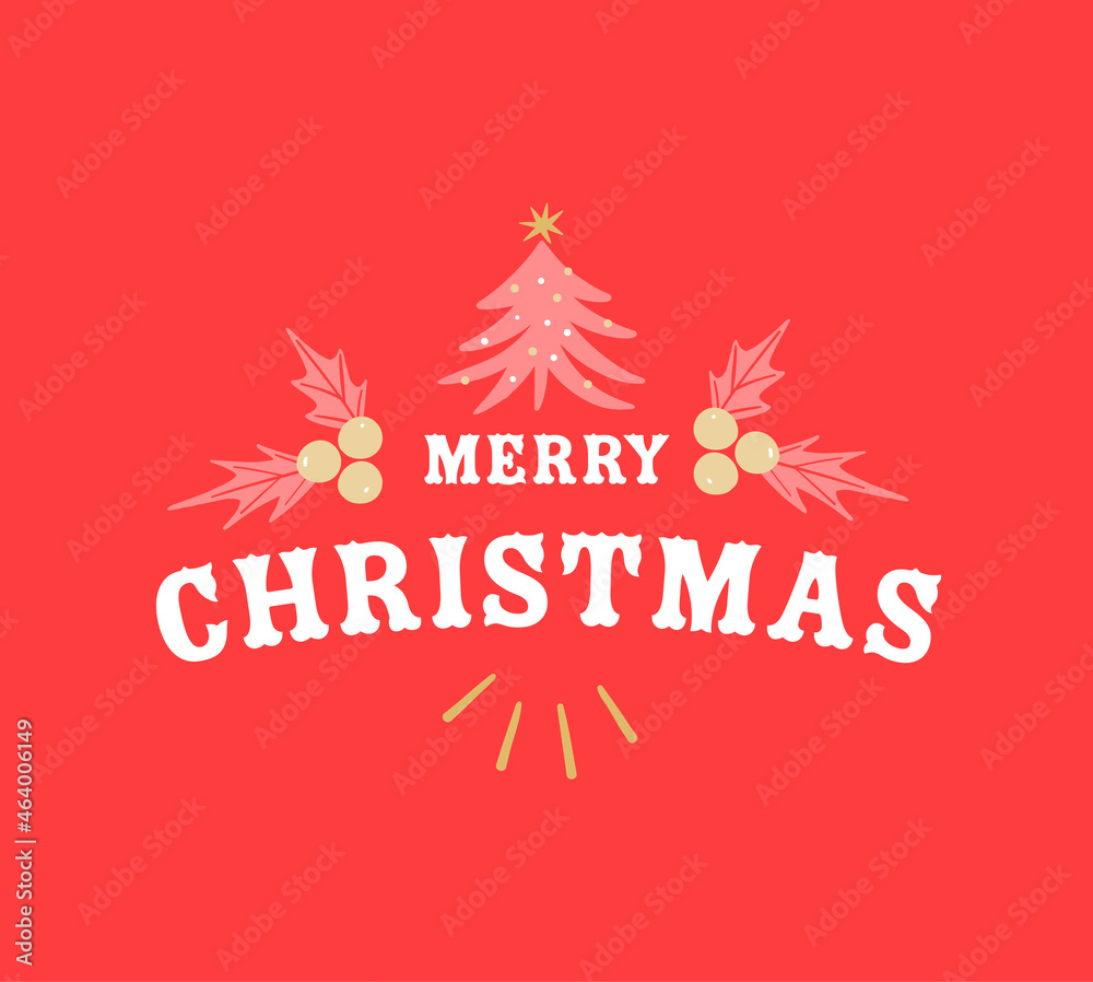 Composition of merry christmas and decorations on red background