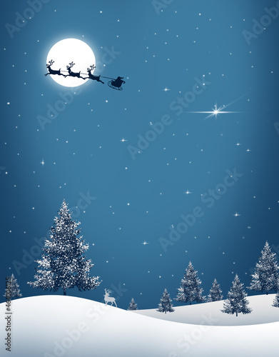 Christmas reindeer and Santa`s sleigh , tree , Season december 