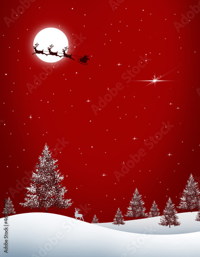 Christmas reindeer and Santa`s sleigh , tree , Season december 