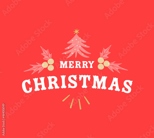 Composition of merry christmas and decorations on red background