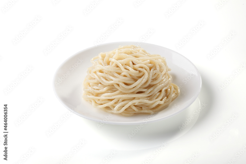 Fresh noodles, fresh ramen japanese noodles in plate on white background. Fresh noodles, fresh ramen japanese noodles in plate on white background.