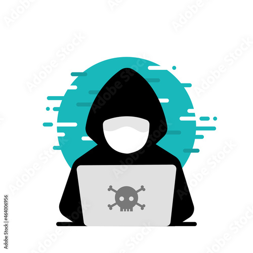 Hacker with laptop criminal security internet