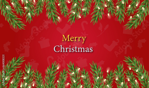 Christmas background with pine and lights. Vector illustration.