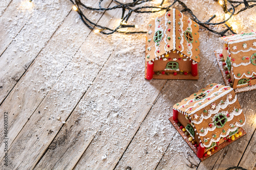 Christmas gingerbread house on white background. Copy space 