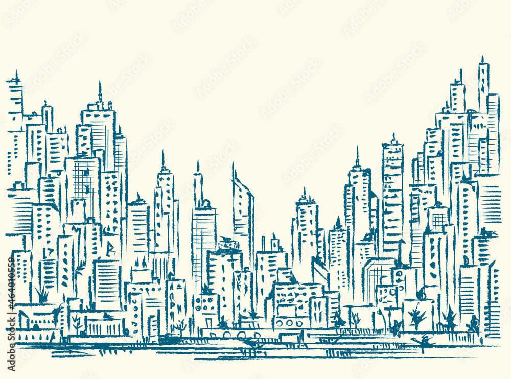 City background. Hand drawn illustration