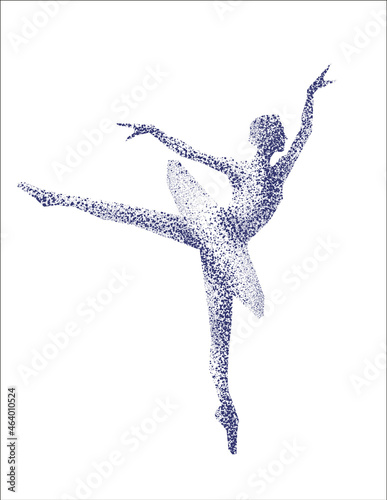 Poses of ballet, hand drawn icons set. Black and white illustration with girls dancing