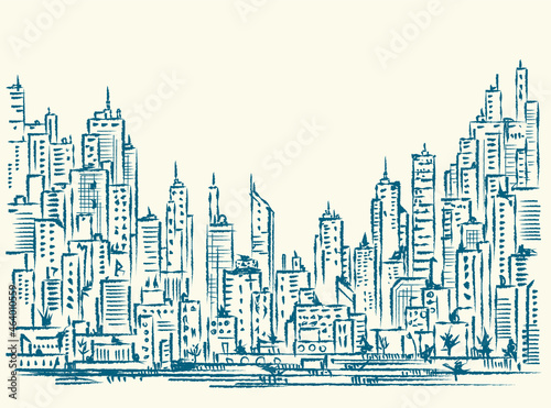 City background. Hand drawn illustration