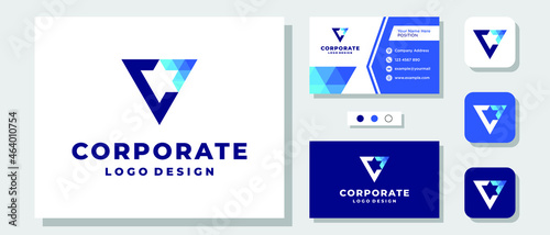 Initial Letter C Triangle Arrow Up Forward Success Logo Design with Layout Template Business Card