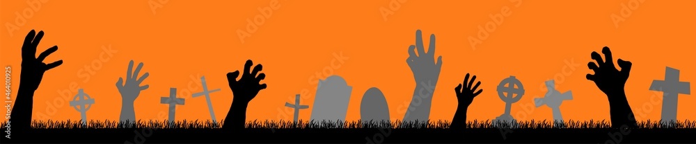 halloween zombie hands with grave stones