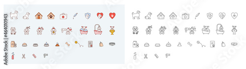 Cute dog grooming icon set. Set of a funny and pastel outline icons. 