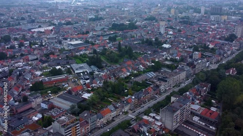 Aerial view aroundf the city Aalst in Belgium on a cloudy morning day photo