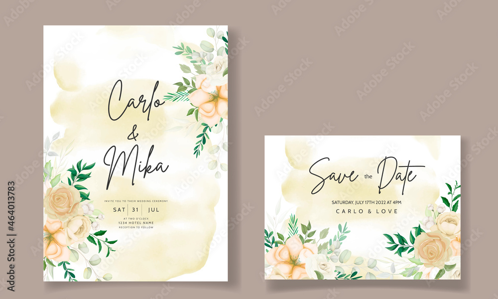 Obraz premium beautiful hand drawing soft floral wedding invitation set template