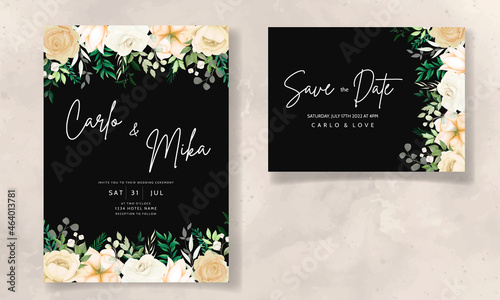 beautiful hand drawing soft floral wedding invitation set template