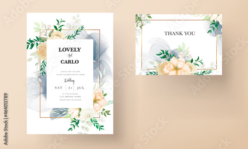 beautiful hand drawing soft floral wedding invitation set template