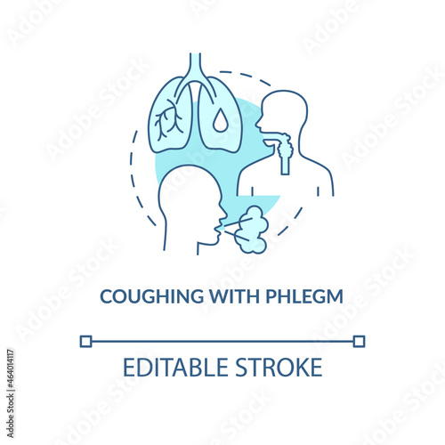 Coughing with phlegm blue concept icon. Pneumonia symptom abstract idea thin line illustration. Mucus production. Sputum buildup in lungs. Vector isolated outline color drawing. Editable stroke photo