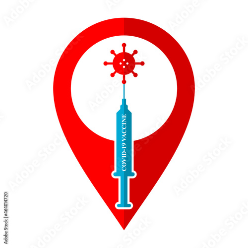 the concept of vaccination to prevent coronavirus or covid-19. flat map pointer icon. vector illustration isolated on white background