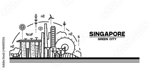 Singapore Skyline Vector Illustration Green City