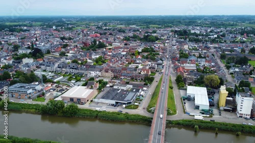 Aerial view around downtown of the city Wetteren in Belgian on a cloudy afternoon in summer photo