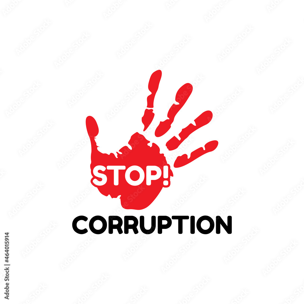Fototapeta premium anti corruption campaign, stop corruption text with red grungy hand gesture illustration vector