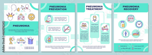 Pneumonia brochure template. Infection prevention and treatment. Flyer, booklet, leaflet print, cover design with linear icons. Vector layouts for presentation, annual reports, advertisement pages