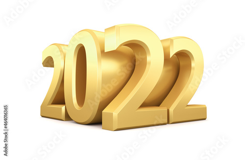 Numbers gold 2022 on a white background. Illustration for the new year. 3d render.