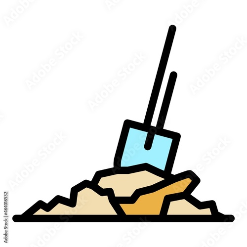 Shovel in ground icon. Outline shovel in ground vector icon color flat isolated