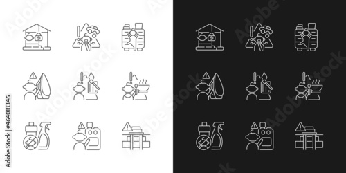 Kids injuries danger linear icons set for dark and light mode. Child safety at home. Prevent injuries and burns. Customizable thin line symbols. Isolated vector outline illustrations. Editable stroke