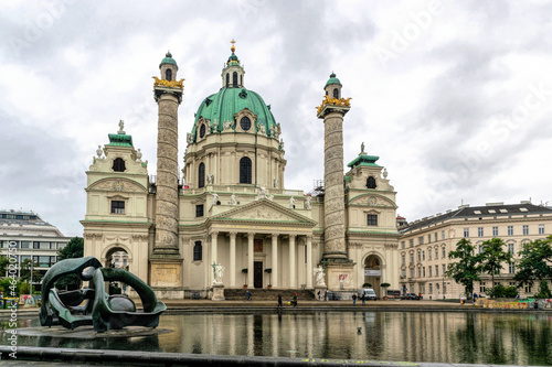 Ancient Karlskirche church at Karlsplatz square in Vienna, Austria