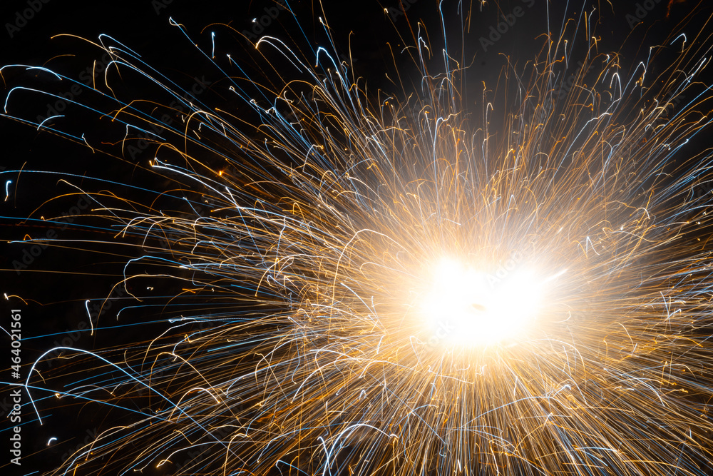 Long Exposure shot of Ground Spinner fireworks during the Diwali