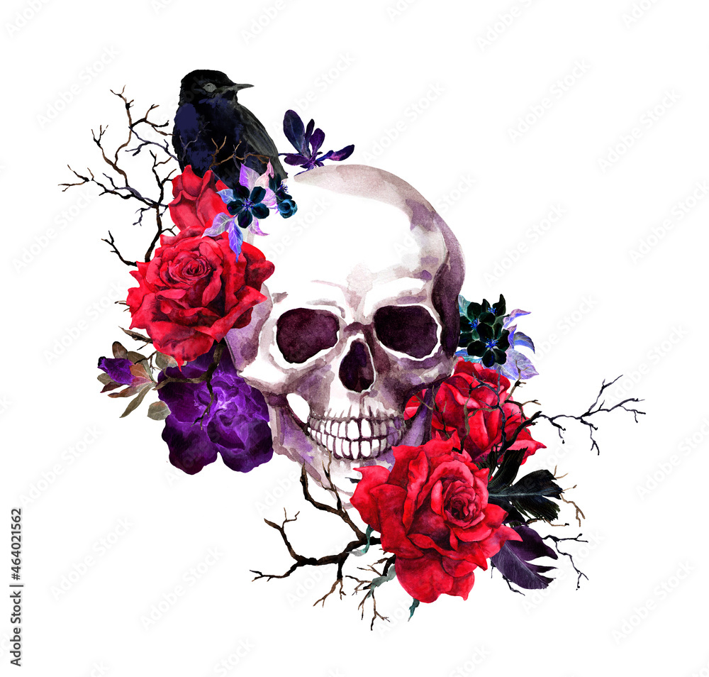 Raven and Roses Tattoo Design – Tattoos Wizard Designs