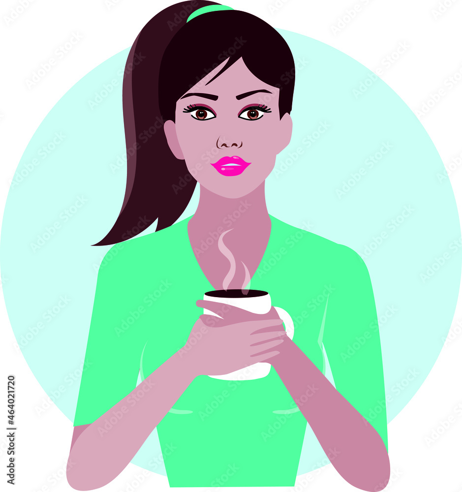 Ragazza donna tiene in mano tazza caffè illustrazione avatar Ragazza donna tiene in mano tazza caffè illustrazione avatar