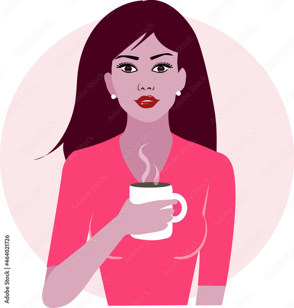 Ragazza donna tiene in mano tazza caffè avatar illustrazione Ragazza donna tiene in mano tazza caffè avatar illustrazione