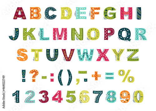 Vector hand-drawn alphabet and numbers. Alphabet for children. Set of letters and numbers for your design