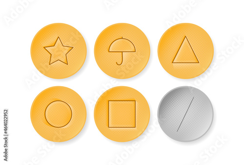 Korean Dalgona Sugar Candy game challenge isolated on white background. Honeycomb toffee from Ppogi game vector illustration